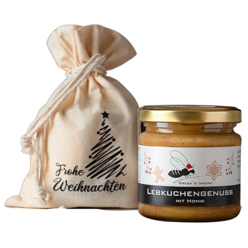 Gregas Imkerei Honig - Säckchen "Frohe Weihnachten" mit Honig deiner Wahl - 250g Glas - Das perfekte Weihnachtsgeschenk Honigset - ideal als Mitbringsel zu Weihnachten (Lebkuchengenuss mit Honig) von Grega´s Imkerei