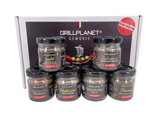 Gewürz Geschenk Set mediterran in Geschenkverpackung - Gewürzmischung für Grill Pfanne Salat und Sossen Geschenkset in Top Qualität ohne Zusatzstoffe von GRILLPLANET