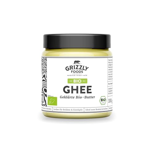 Grizzly Foods • BIO Ghee (1 x 330g) • 100% natürlich • Hoher Rauchpunkt • Ohne Zusätze • Perfekt für Braten, Backen & Frittieren • Cremige Textur & buttrig-nussiges Aroma • Organic Clarified Butter von Grizzly Foods