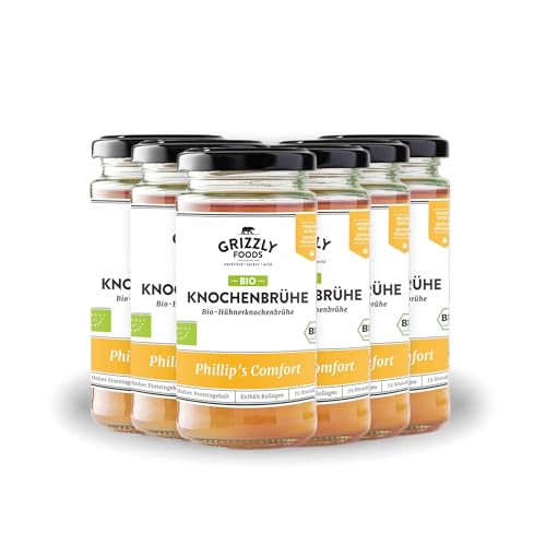 Grizzly Foods • BIO Hühnerknochenbrühe (6 x 240ml) • 10g Kollagen pro Glas • 72 Stunden lang gekocht • 100% natürlich • Ohne Zucker, ohne Zusätze • Wertvolle Nährstoffe • Bone Broth • Knochenbrühe von Grizzly Foods