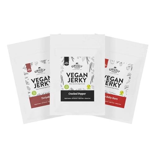 Grizzly Foods • Vegan Jerky 3 Sorten Probierset (3 x 100g) • Pflanzliches Beef Jerky • Veganes Trockenfleisch • High Protein Snack • Ideal für Unterwegs, Büro, Sport von Grizzly Foods