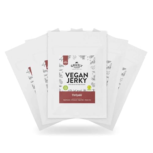 Grizzly Foods • Vegan Jerky Teriyaki (5 x 100g) • Pflanzliches Beef Jerky • Veganes Trockenfleisch • High Protein Snack • Ideal für Unterwegs, Büro, Sport von Grizzly Foods