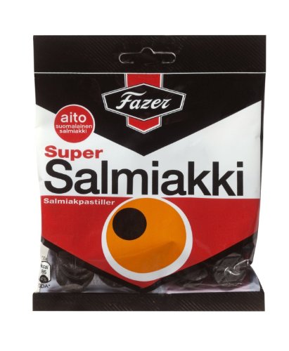 8 x 80g. of Fazer SUPER Salmiakki Finnish Salted Liquorice Licorice Salmiak Wine Gum Pastilles Candy Sweets Bag Wholesale