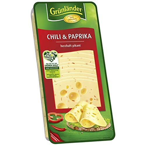 Grünländer Chili & Paprika herzhaft pikant, Schnittkäse, 48 % Fett i. Tr. 500 g von Grünländer