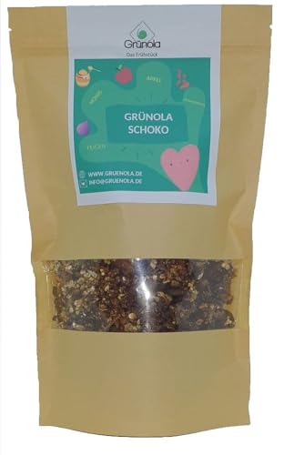 Grünola Schoko - Das Frühstück | Ballstoffreich | Müsli | Granola | getrocknete Früchte | Haferflocken | Saaten | Körner | Schokolade | Knusprig | lecker | Handgemacht | weniger Zucker von Grünola