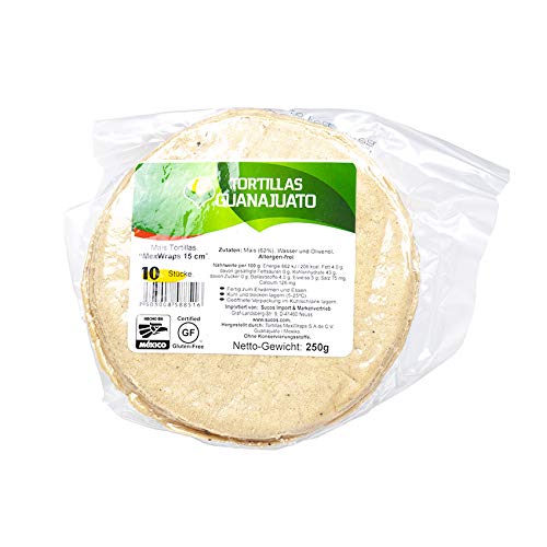 Mais Tortillas aus Mexiko, 15cm Durchmesser, Pack 250g mit 10 Einheiten - Tortillas de Maiz GUANAJUATO 15cm, 250g von Guanajuato