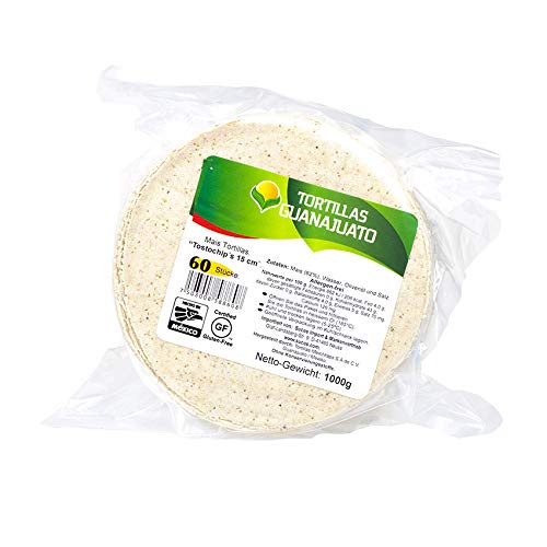 Mais Tortillas aus Mexiko, zum frittieren, ideal für Tortillas-Chips, 15cm Durchmesser, Pack 1000g mit 60 Einheiten - Tortillas de Maiz Tostochips GUANAJUANO 15cm 1000g von Guanajuato