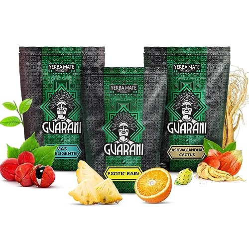 Mate Tee Set Guarani | Dreierpack Mate Tee | Guarana, Ashwaganda, tropische Früchte | Paraguayische Mate Tee | Natürliches Koffein | 3x500g | 1,5kg von Guarani