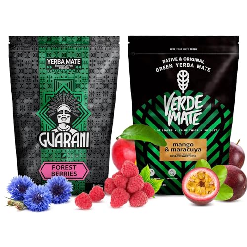 Mate Tee Set Guarani und Verde Mate Green | Zweier-Pack Mate Tee | Waldfrüchte, Mango und Maracuja | Original Mate Tee | Natürliches Koffein | 2x500g | 1kg von Guarani