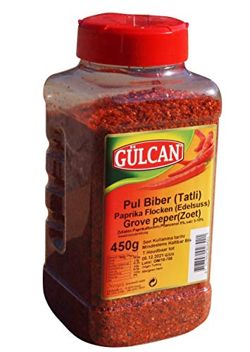 Pul Biber - XL Dose Chiliflocken Zubereitung Edelsüss - Tatli pul biber (450g) von Gülcan