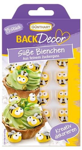 BackDecor 15 süße Bienchen | Zuckerfiguren | Zucker-Bienchen | gelb | schwarz | weiß von Günthart