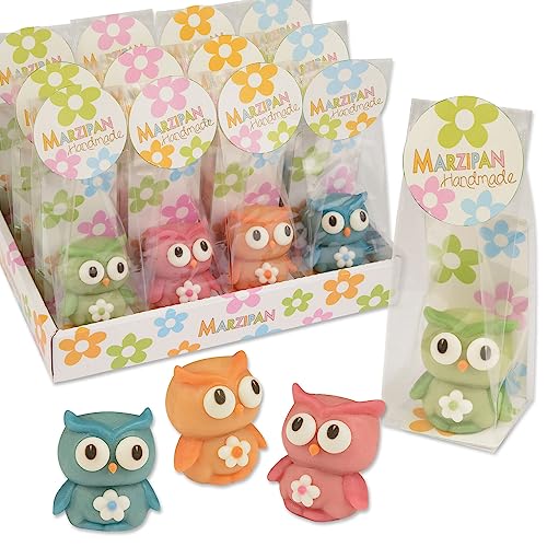 Günthart 12 Marzipan Eule im Cellophan Beutel in verschiedenen Farben blau, rot, grün, orange als passendes Geschenk, 1er Pack 276 g von Günthart