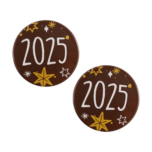 Günthart 135 Stück Neujahr, Silvester Aufleger mit Aufschrift 2025 aus dunkler Schokolade, 1er Pack (245 gr) von Günthart