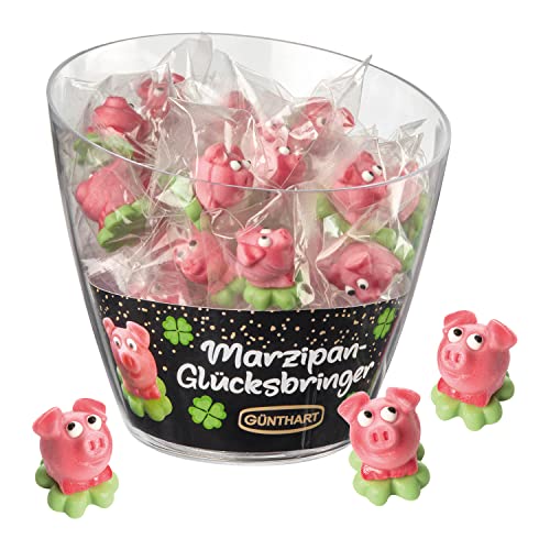 Günthart 40 Marzipan Schweinchen | Marzipanschweinchen | Schwein aus Marzipan in Box | Glückbringer | Kundengeschenk Silvester Party | 1er Box (520 g) von Günthart