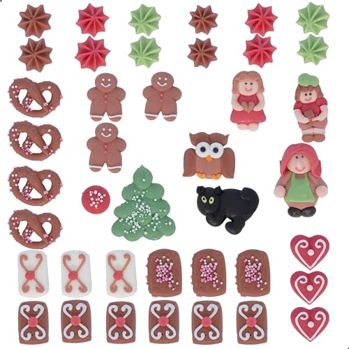 Günthart 41 Hexenhaus Figuren für ein Hexenhaus Lebkuchen Haus, DIY Set aus 41 Teile Zuckerfiguren, für das Hänsel und Gretel Märchen, Lebkuchenhaus, Knusperhaus Figuren, ROT, 1er Set (56 gr) von Günthart