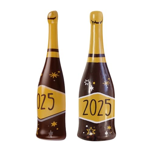 Günthart 48 Stück Neujahr, Silvester Aufleger als Champagner Flasche mit Aufschrift 2025 aus dunkler Schokolade, 1er Pack (345 gr) von Günthart