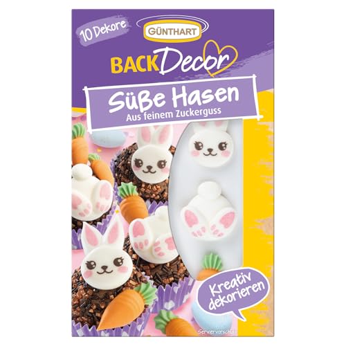 Günthart 8 essbare Dekore als Hasen, Bunny, Karotte, Möhre aus feinem Zuckerguß, 1er Pack (20 gr) von Günthart