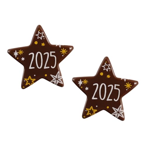 Günthart 84 Stück Neujahr, Silvester Aufleger als Stern mit Aufschrift 2025 aus dunkler Schokolade, 1er Pack (162 gr) von Günthart