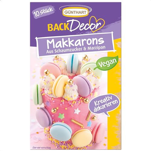 Günthart BackDecor 10 bunte Makkarons vegan in fünf verschiedenen pastellfarben erhältlich, rosa, gelb, grün, blau, lila, 1er Pack (25 gr) von Günthart