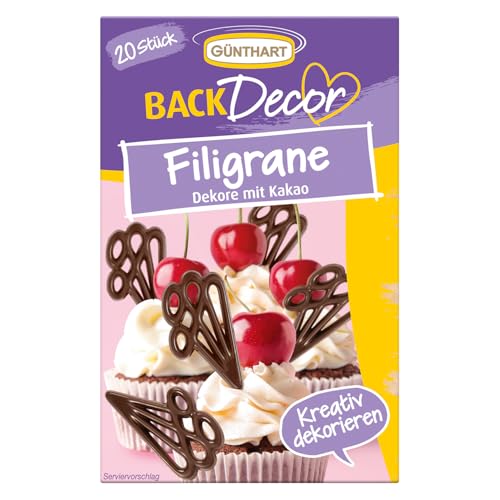 Günthart BackDecor 12 x 20 Filigrane aus Kakaohaltige Fettglasur, geeignet für deine Kuchen und CupCakes, 1 er Pack (348 gr) von Günthart