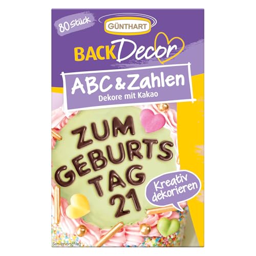 Günthart BackDecor 12 x 80 Stück Schokoladen Buchstaben, Alphabet und Zahlen aus Kakaohaltige Fettglasur, essbare Zahlen essbare Buchstaben für Torten und CupCakes, 1er Pack (438g) von Günthart