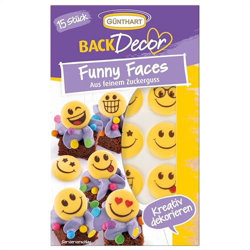 Günthart BackDecor 15 Zucker Funny Faces gelb aus Zucker mit lustigen Aufdruck von Günthart