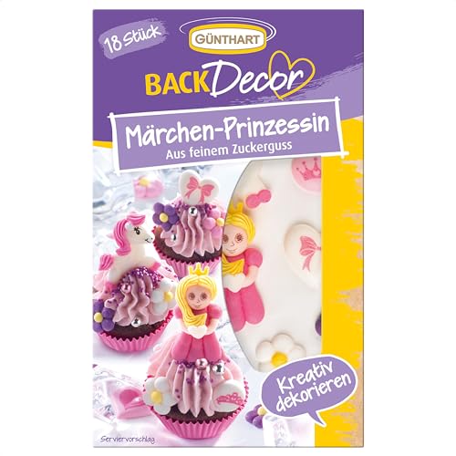 Günthart BackDecor | 18 verschiedene Zuckerfiguren Prinzessin Märchen | Prinzessin | Pferd | Blumen | Krone | Herz | Schleife | von Günthart