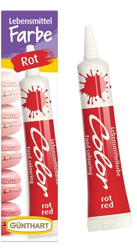 Günthart BackDecor 20 g Lebensmittelfarbe Rot in praktischer leicht zu dosierender Tube, Ideal zum einfärben von Frostig, Sahne, Eiscreme, Kuchen und weiteren Desserts von Günthart