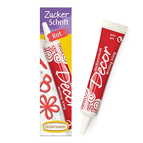 Günthart BackDecor 25 gr Zuckerschrift ROT für jegliche Süßspeisen in roter Farbe aus Zucker für schöne Schriftzüge und Muster, 1er Pack (25 gr) von Günthart