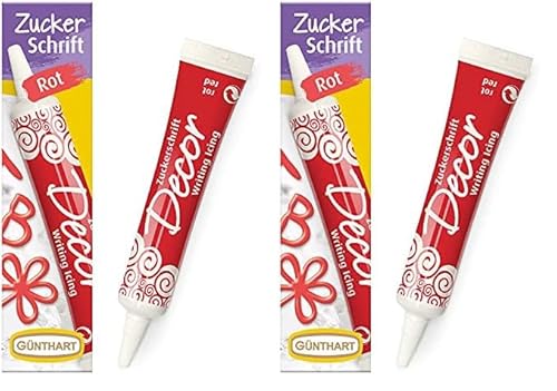 Günthart BackDecor 25 gr Zuckerschrift ROT für jegliche Süßspeisen in roter Farbe aus Zucker für schöne Schriftzüge und Muster, 2er Pack (25 gr) von Günthart