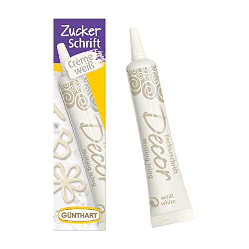 Günthart BackDecor 25 gr Zuckerschrift WEISS für jegliche Süßspeisen in weißer Farbe aus Zucker für schöne Schriftzüge und Muster, 1er Pack (25 gr) von Günthart