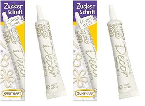 Günthart BackDecor 25 gr Zuckerschrift WEISS für jegliche Süßspeisen in weißer Farbe aus Zucker für schöne Schriftzüge und Muster, 2er Pack (25 gr) von Günthart