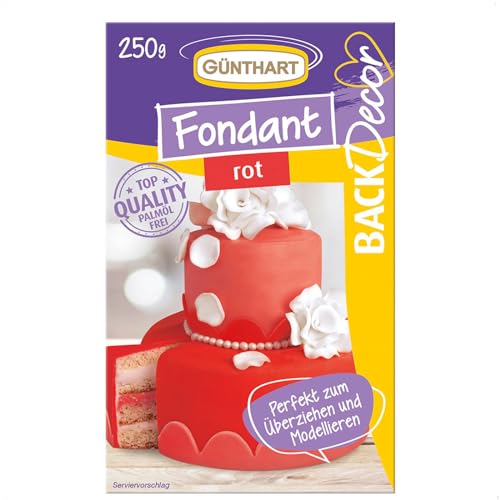 Günthart BackDecor 250 gr rot Fondant, Palmölfrei, Reißfest zum überziehen von Torten und Kuchen, zum Modellieren geeignet, 1er Pack (1 x 250 g) von Günthart