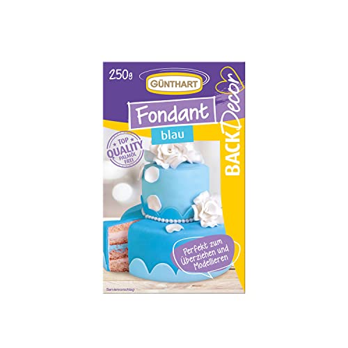 Günthart BackDecor 250 gr blau Fondant, 100% Vegan, Palmölfrei, Reißfest zum überziehen von Torten und Kuchen, zum Modellieren geeignet, 1er Pack (1 x 250 g) von Günthart