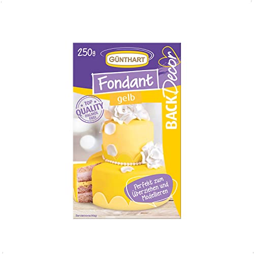 Günthart BackDecor 250 gr gelb Fondant, 100% Vegan, Palmölfrei, Reißfest zum überziehen von Torten und Kuchen, zum Modellieren geeignet, 1er Pack (1 x 250 g) von Günthart