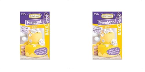 Günthart BackDecor 250 gr gelb Fondant, 100% Vegan, Palmölfrei, Reißfest zum überziehen von Torten und Kuchen, zum Modellieren geeignet, 2er Pack (1 x 250 g) von Günthart