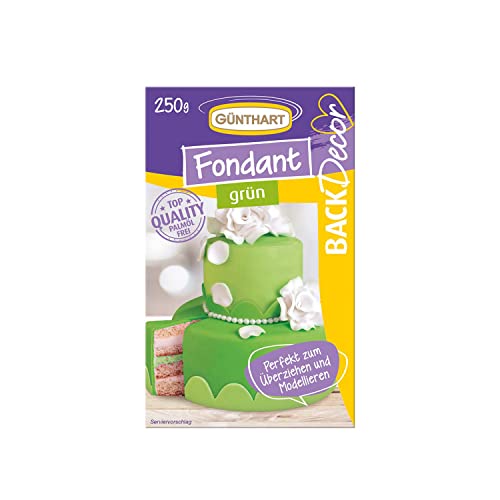 Günthart BackDecor 250 gr grün Fondant, 100% Vegan, Palmölfrei, Reißfest zum überziehen von Torten und Kuchen, zum Modellieren geeignet, 1er Pack (1 x 250 g) von Günthart