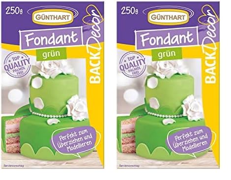 Günthart BackDecor 250 gr grün Fondant, 100% Vegan, Palmölfrei, Reißfest zum überziehen von Torten und Kuchen, zum Modellieren geeignet, 2er Pack (1 x 250 g) von Günthart