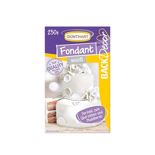 Günthart BackDecor 250 gr weiß Fondant, 100% Vegan, Palmölfrei, Reißfest zum überziehen von Torten und Kuchen, zum Modellieren geeignet, 1er Pack (1 x 250 g) von Günthart