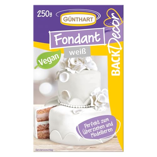 Günthart BackDecor 250 gr weiß Fondant, 100% Vegan, Palmölfrei, Reißfest zum überziehen von Torten und Kuchen, zum Modellieren geeignet, 1er Pack (1 x 250 g) von Günthart