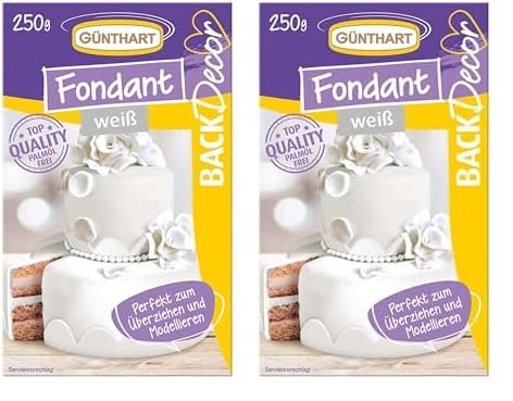 Günthart BackDecor 250 gr weiß Fondant, 100% Vegan, Palmölfrei, Reißfest zum überziehen von Torten und Kuchen, zum Modellieren geeignet, 2er Pack (1 x 250 g) von Günthart