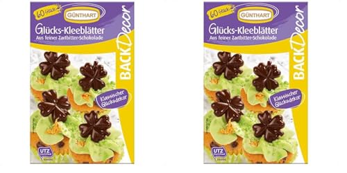 Günthart BackDecor | Dekor Kleeblätter | aus feiner Zartbitter Schokolade | für deine Kuchen und CupCakes (Packung mit 2) von Günthart