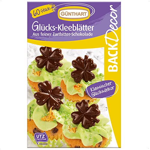 Günthart BackDecor | Dekor Kleeblätter | aus feiner Zartbitter Schokolade | für deine Kuchen und CupCakes von Günthart