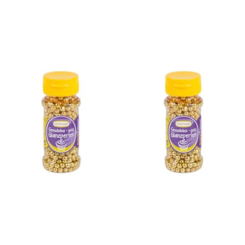 Günthart BackDecor | Glanzperlen Gold Streudekor | Sprinkle Streudeko | Gold Schokolade Kugeln | weicher Kern und Umhüllung | 2er Pack (1 x 65 g) von Günthart