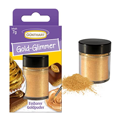 Günthart BackDecor Gold Puder - Essbarer Glitzer, Lebensmittelfarbe Pulver, Glitzer für Getränke - Goldstaub glänzend Glimmer für Backenbegeisterte, 1er Pack (1 x 7 g) von Günthart