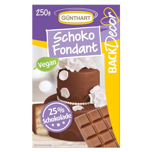 Günthart BackDecor Schokoladen Fondant, 250 g, 100% Vegan, Palmölfrei, Schokoladengeschmack zum überziehen von Torten und Kuchen, zum Modellieren geeignet, 1er Pack (1 x 250 g) von Günthart