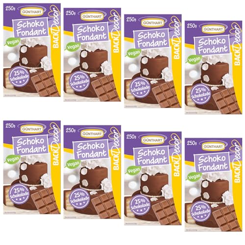 Günthart BackDecor Schokoladen Fondant, 8 x 250 g, 100% Vegan, Palmölfrei, Schokoladengeschmack zum überziehen von Torten und Kuchen, zum Modellieren geeignet, 1er Pack (1 x 250 g) von Günthart