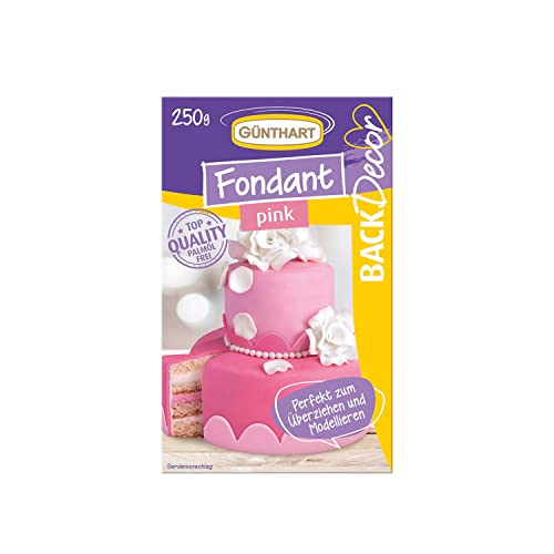 Günthart BackDecor pink Fondant | Top Qualität | Gebrauchsfertig | Palmölfrei | Reißfest | zum überziehen von Torten und Kuchen | zum Modellieren geeignet | 1er Pack (1 x 250 gr) von Günthart