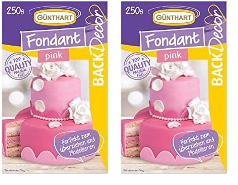 Günthart BackDecor pink Fondant | Top Qualität | Gebrauchsfertig | Palmölfrei | Reißfest | zum überziehen von Torten und Kuchen | zum Modellieren geeignet | 2er Pack (1 x 250 gr) von Günthart