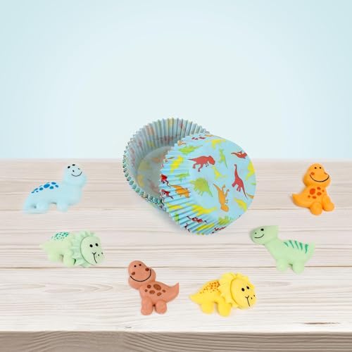 Günthart Backdecor süße Dinos & Dino Muffinförmchen 50 Stück, Backdekorationen, Muffinförmchen aus Papier & Dino Zuckerdekor zum Backen von Cupcakes & Muffins, ideal für Kinder-Geburtstage von Günthart